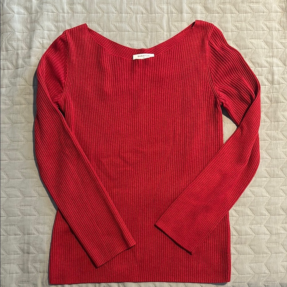 Babaton Red Ribbed Crew Neck Sweater